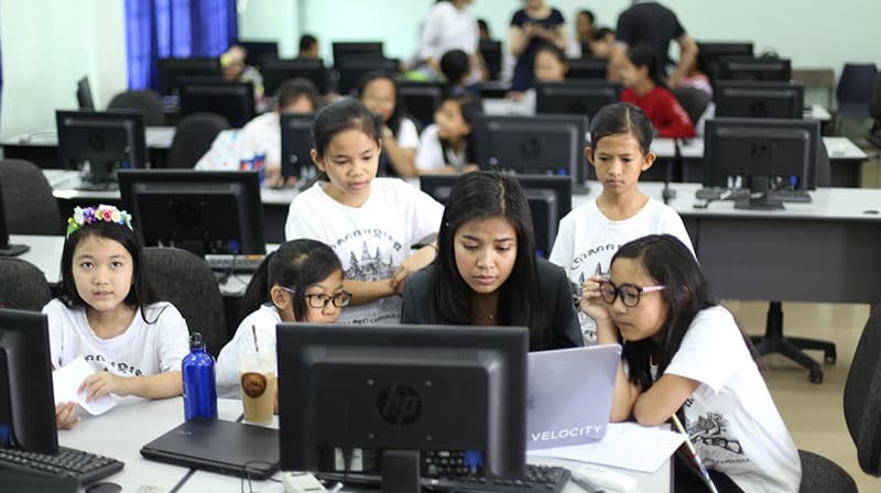 Students working on digital projects